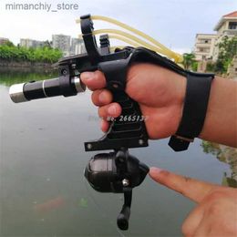 Hunting Slingshots Powerful Slingshot Set Fishing Slingshot Professional Hunting Slingshot With Fishing Reel Protective Glove Arrow Darts Q231110