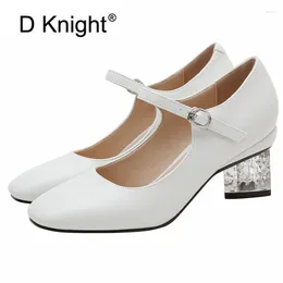 Dress Shoes Sexy Work Office Spring Summer Stylish Buckle Straps Mary Janes Pumps Women Med Square Heels Slip On OL Lady 4.5 CM