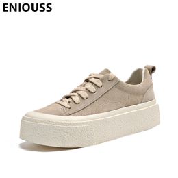 Dress Shoes ENIOUSS Thick bottom Nubuck Leather Women Casual Flat Shoes Spring Autumn Lace-Up Ankle Female Sneakers 230410