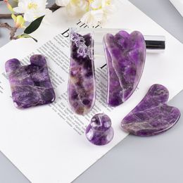 Natural Stone Amethyst Roller Face Gua Sha Tool Skincare Beauty Crystal Mushroom Guasha Scraping Eye Neck Body Spa Acupuncture Facial Massager