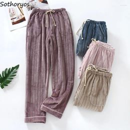 Women's Sleepwear Sleep Bottoms Couple Flannel Comfortable Loose Thick Coral Fleece Home Pajama Pants Winter Warm Fit Plus Velvet