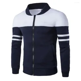 Men's Jackets Handsome Spring Jacket Anti-pilling Zipper Men Fall Stretchy Hem Autumn Coat