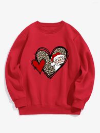 Women's Hoodies Santa Love Plush Sweatshirt Leopard Print Brushed Pullovers Funny Christsmas Cloth Women Fashion Casual Vintage Top