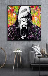 Modern Street Wall Graffiti Art Canvas Painting Angry Abstract Orangutan Pop Art Canvas Prints for Kids Room Cuadros Decoration2559875