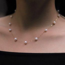 Pendant Necklaces XF800 Real 18K Gold Natural Pearl Necklace Au750 Fine Jewelry Round Aniversary Gift For Women White X628 231108