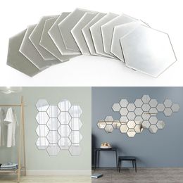 Hexagon Mirror Acrylic Wall Stickers DIY Art Wall Decoration Living Room Bedroom Bathroom Home Decor 12pcs/set