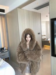 Women's Fur Faux Fur Hair Knitted Hat Pure Handmade Mesh Weaving Fashion Haining Fur Off Season High end Loose Encrypted Coat Hair Winter 231109