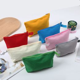 DHL100pcs Cosmetic Bags Women Canvas Plain Large Capacity Solid Storage Zipper Coin Purses With Wrist Mix Color