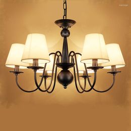 Chandeliers LED Rustic American Style Linen Lampshade Chandelier For Bedroom Living Room Foyer Study El MJ1117