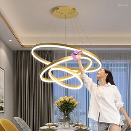 Chandeliers Nordic Led Chandelier Remote Control Ring Lamp For Living Room Indoor Lighting Bedroom Kitchen Home Decoration Hanging Lights