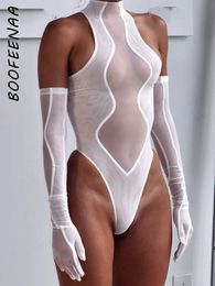 Tute da donna Pagliaccetti BOOFEENAA Body in rete trasparente con guanti Top sexy Clubwear See Through Rave Abiti per donna Abbigliamento da festival C87 DA16 220410
