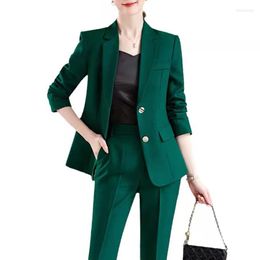 Women's Two Piece Pants Lenshin 2 High Quality Women Pant Suit Fashion Formal Lady Office Work Blue Business Button Blazer Sets