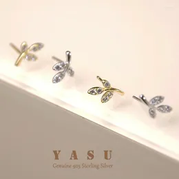 Stud Earrings YASU Zircon Leaf Mini 925 Sterling Silver Women Piercing Ear Gold 18K Plating Jewellery Accessories