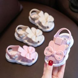 Sandals Princess Kids Summer Shoes Cute Bow Soft Breathable PVC Baby Girls Sandals Buckle Strap Anti Slip Toddler Children Beach Sandals 230425