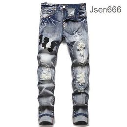 Purple Jeans for Men Designer Jeans Fashion Stretch Sweatpants Luxury Skinny Pants Casual Stars Pattern Oversized Ripped Pants Fashion Streetwear YA4Y