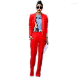 Women's Two Piece Pants Jacket Red Women Business Suits Blazer Female Office Uniform 2 Ladies Winter Formal Trouser Suit