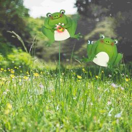 Garden Decorations 2 Pcs Patio Decoration Frogs Stakes Outdoor Flower Planters Artificial Ornaments Iron Decorative Lawn