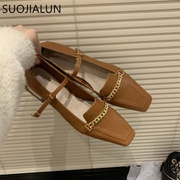 Dress Shoes SUOJIALUN Spring Women Flat Shoes Fashion Chain Women Slip On Loafers Shoes Casual Low Heel British Style Oxford Shoes 230410