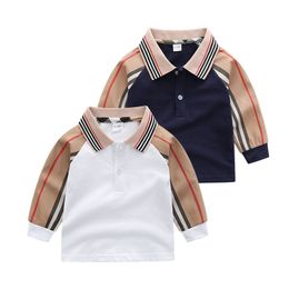 Весенне-осенние футболки для маленьких мальчиков и девочек, детская клетчатая футболка с длинными рукавами, детская хлопковая повседневная рубашка, детский пуловер