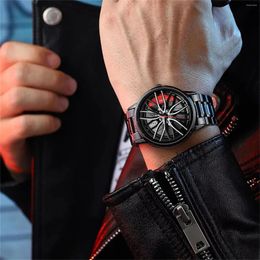 Wristwatches Men Fashion Wristwatch Car Rim Watch Rotating Wheel Dial Watches Stainless Steel Sport Casual Quartz Reloj Hombre