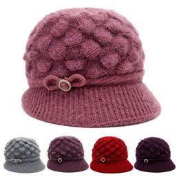 Women Thickened Solid Color Wool Cap Fleece Lined Knitted Hats Mother's Hat Ear Protection Warm Windproof Soft Comfortable