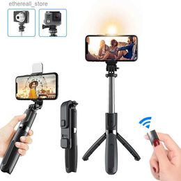 Selfie Monopods Selfie Stick Tripod Live Streaming Holder Bluetooth Selfstick Monopod Stand with Fill Light Remote Controller For Phone Cameras Q231110