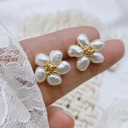 Dangle Earrings 2023 Natural Fresh Water Baroque Flower Pearl Stud 925 Sterling Silver Earring For Women Fine Jewellery