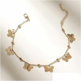 Anklets Selling Y Hollow Out Butterfly Pendant Round Bead Chain Anklet Beach Jewellery Drop Delivery Dhgarden Dhfju