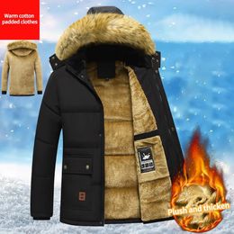 Men's Fur Faux Fur Thickened Plush Men Winter Coat Plush Solid Colour Hooded Men Padded Cotton Coat Outdoor Wool Liner Hooded Jacket Snow Parkas 231109