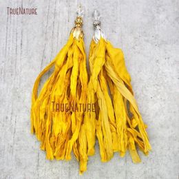 Pendant Necklaces Yellow Sari Silk Tassel Tulip Cap Ribbon Boho Chic Jewelry PM14659