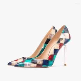 Dress Shoes Spring And Summer Plaid Snakeskin Pointy Fashion Single Thin High Heels Sexy Large Small Patent Leather Women's