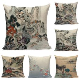 Pillow /Decorative Vintage Scenic Throw Case Mountain Covers Water Scenery Cases S Home Decor Sofa Pillowcase Funda Co