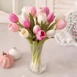 Decorative Flowers Tulip 5PCS DIY Wreath PU Artificial Flower Garland Real Touch Bouquet Fake For Wedding Spring Party Decor