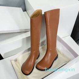 New Campo Calfskin suede Leather knee-high Chelsea Riding Boots silhouette Brand flat heels Booties