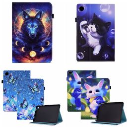 Animal Leather Wallet Cases For Lenovo M10 3gen Plus M10 2geN X306X Print Rabbit Butterfly Fish Scale Cat Lucky Tree Wolf Shockproof Card Slot Holder Flip Cover Pouch