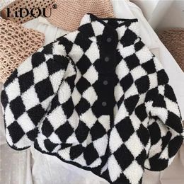 Jackets Spring Autumn Korean Plaid Kawaii Fashion Kids Jacket Plus Fleece Warm Cute Children's Clothing Woollen Lamb Wool Casual Coat 231109