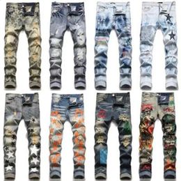 Men's Jeans Autumn and Winter Men's Vintage Spliced Tear Bar Fabric Embroidered Ultra Thin Leggings Men's Elastic Embroidered Jeans 231109