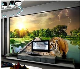 Wallpapers Home Decoration Classic Painting Wallpaper Tiger Bridge Aesthetic Landscape TV Backdrop Room Modern