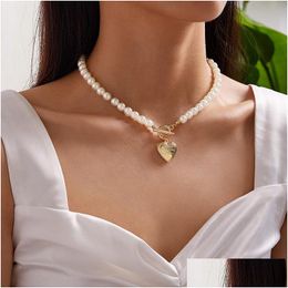 Beaded Necklaces Gold Color Heart Locket Pendant Necklace For Women Imitation Pearls Choker Female 2021 Fashion Jewelry Drop Dhgarden Dhtoc