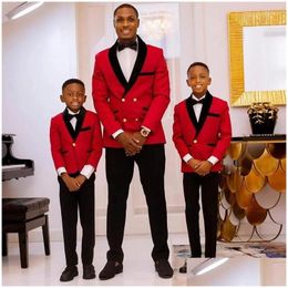 Family Matching Outfits Mens Suits Formal Blazer Men Parenting Costume Red Jacket Black Pants Shawl Lapel Double Breasted Loose 2 Pi Otmkk