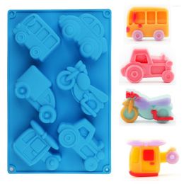 Baking Moulds 6 In 1 Creative Airplane Car Motorcycle Model Silicone Cake Mould For Kids Birthday Decor Tool Chocolate Fondant Mold