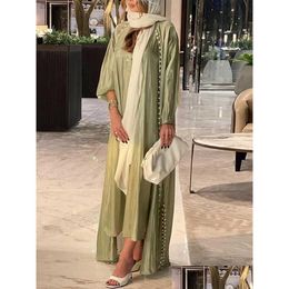 Ethnic Clothing Ethnic Clothing Morocco Caftan Muslim Abaya Women Dress 2 Piece Set Abayas Gowns Dubai Arabic Silk Satin Kimono Cardig Dhu69