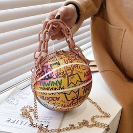 Evening Bags Alphabet Graffiti Round Ball PU Leather Zipper Crossbody For Women Fashion Chain Shoulder Handbags And Purses LadyEvening