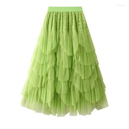 Skirts BabYong Tutu Tulle Long For Women 2023 Korean Fashion Design Irregular Hem A Line High Waist Pleated Maxi Skirt Female