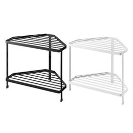 Hooks & Rails Triple-cornered Dish Drying Hanger Storage Rack Kitchen Corner Shelf 2 Layers Pot Stove OrganizerHooks