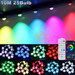 Christmas Decorations 10M 25LED Festoon LED String Lights RGB Waterproof RemoteAPP Control Party Garden Decorative Garland Outdoor Lighting 231109