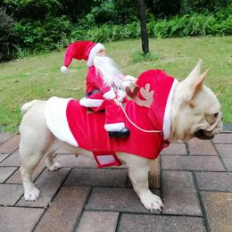 Dog Apparel Christmas Dog Costume Funny Christmas Santa Claus Riding Dog Pet Cat Holiday Dressing up Outfit Clothes for Halloween Xmas 231110