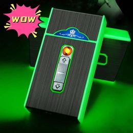 Lighters new waterproof and luminous cigarette case with USB charging lighter can accommodate a whole pack of ultra-thin gifts