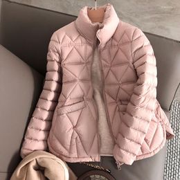 Women's Down Autumn Winter Lightweight Jacket Women Stand Collar Plaid White Duck Coat Female Light Parkas Elegant Outwear