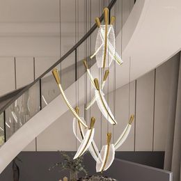 Chandeliers Modern Led Chandelier Feather Design Art Lamp For Luxury Staircase Hanging Crystal Light Fixture Home Decor Long Hall Gold Lamps